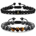 thumbnail image 3 of Initial Beaded Bracelets for Men, 8mm Tiger Eye Lava Rock Stone Handmade Mens Letter Obsidain Bracelet Stress Relief Yoga Beads Bracelets Adjustable Anti Anxiety Bracelets for Men Women Jewelry Gifts, 3 of 9