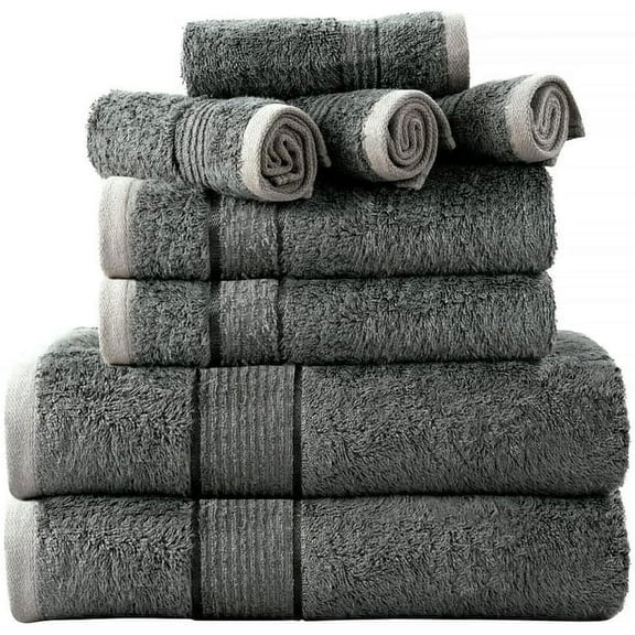 Prime Collections Ensemble de Serviettes de Bain Ultra Douces de Luxe en Bambou et Coton 8 Pcs Serviettes 600 G/m2 2 Serviettes de Bain 2 Serviettes à Main et 4 Débarbouillettes