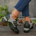 thumbnail image 7 of Xucatan Women's Motorcycle Style Lace up Ankle Boots with Contrast Stitching, Round Toe Low Block Heel Shoes with Side Zipper, Vintage Faux Leather and Canvas Casual Heels for Walking Gift, 7 of 7