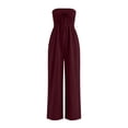 thumbnail image 4 of Vhkiploz A-Line Jumpsuit For Women's One Piece Strapless Bandeau Summer Sweatsuits Beach Vacation Travel Athletic Outfit Sets Boat Neck Sleeveless Solid Color Outwear Rompers With Pockets, 4 of 5