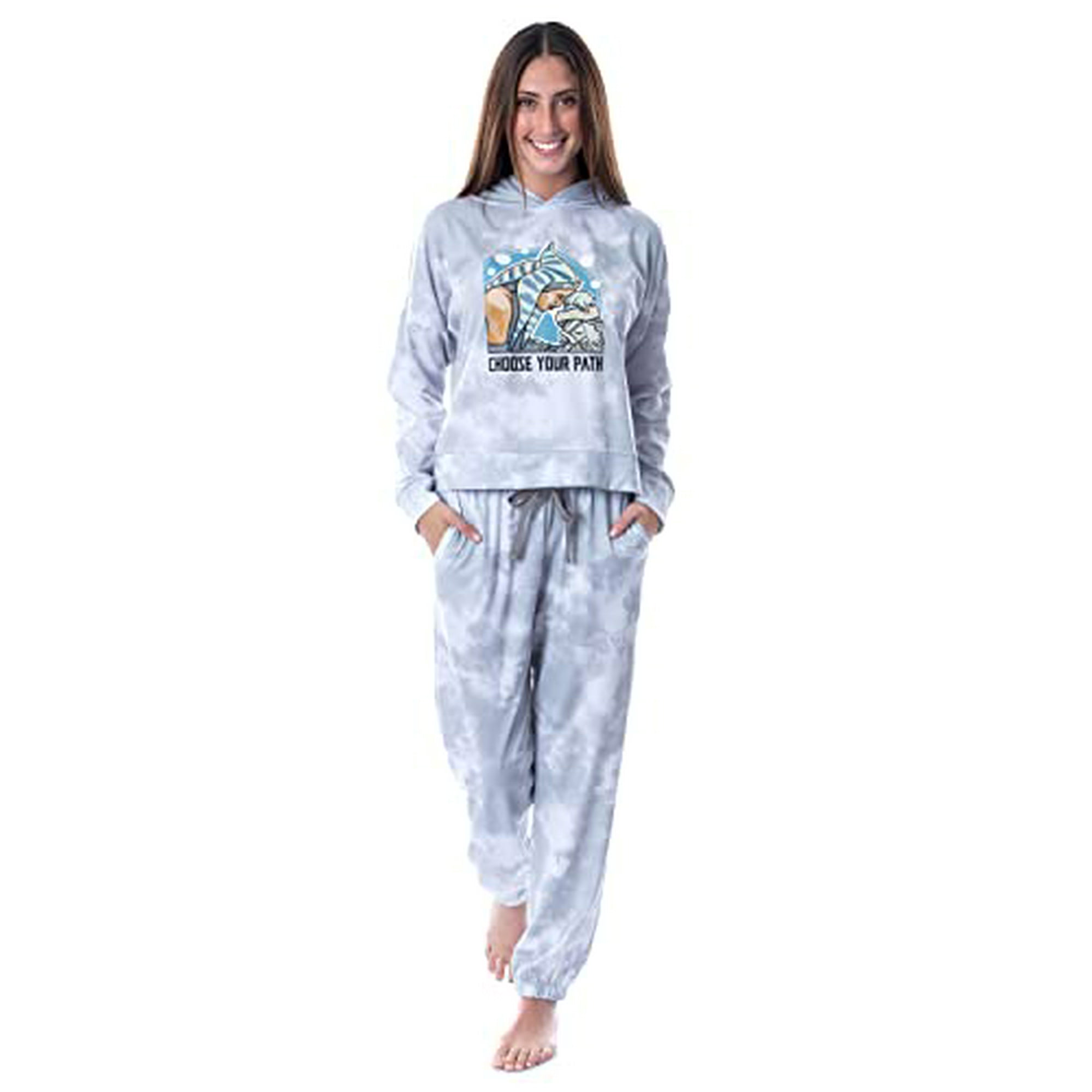 Intimo Star Wars Mandalorian Grogu Ahsoka Tano Womens Pajama Hooded Jogger Set Small Grey Grey