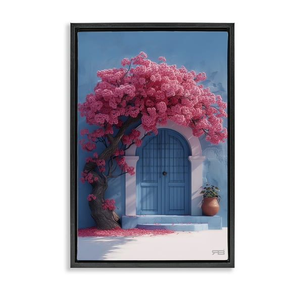 Stupell Industries Tree Circling Doorway Buildings & Architecture Painting Black Floater Framed Canvas Art Print Wall Art, 17 x 25