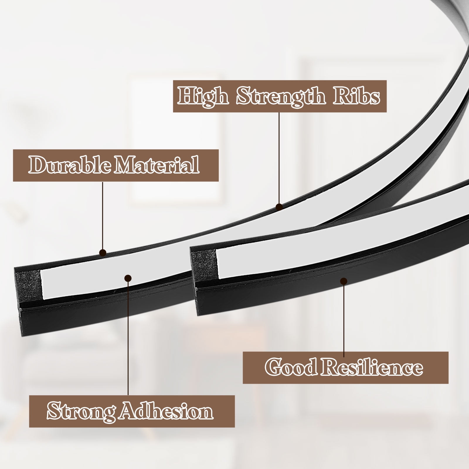 5Pack Weather Stripping, 2 Inch Wide x 9.2 Feet Long Self-Adhesive Cabinet Door Seal Strip Door Draft Stopper for Wardrobe and Cupboard, Black