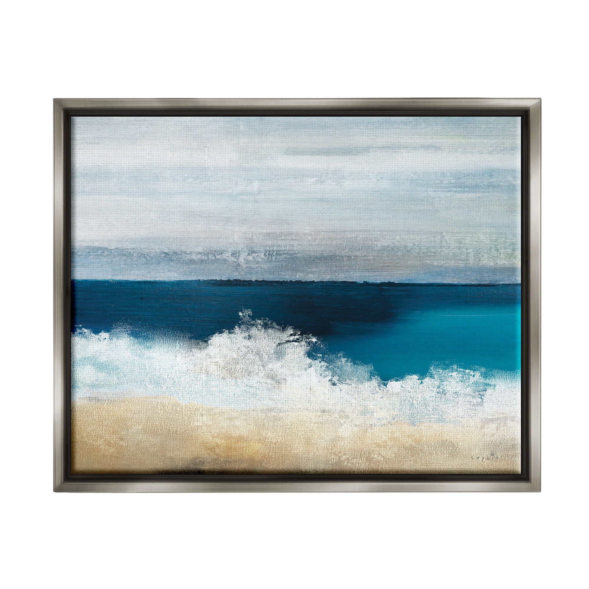 Stupell Industries Beach Waves Crashing Foam Panoramic Ocean View Painting Luster Gray Floating Framed Canvas Print Wall Art, Design by Sophie 6