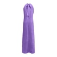 thumbnail image 6 of Smsaxvxz Summer Dresses for Women Fashion Solid Crew Neck Sleeveless Casual Loose Ice Silk Crinkle Flared Maxi Dress Purple M, 6 of 7