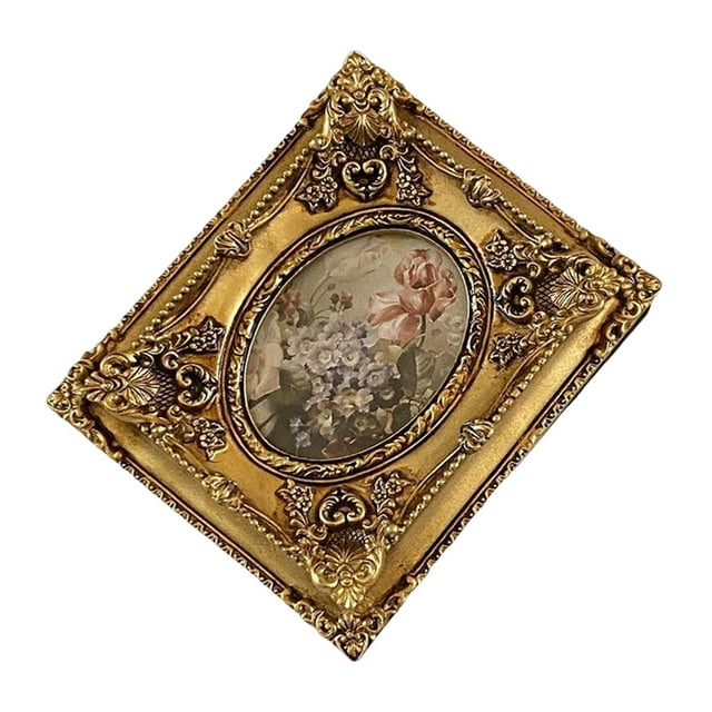 veasfak Embossed Photo Frame, Tabletop Wall Hanging Ornament, Ornate Resin Picture Frame