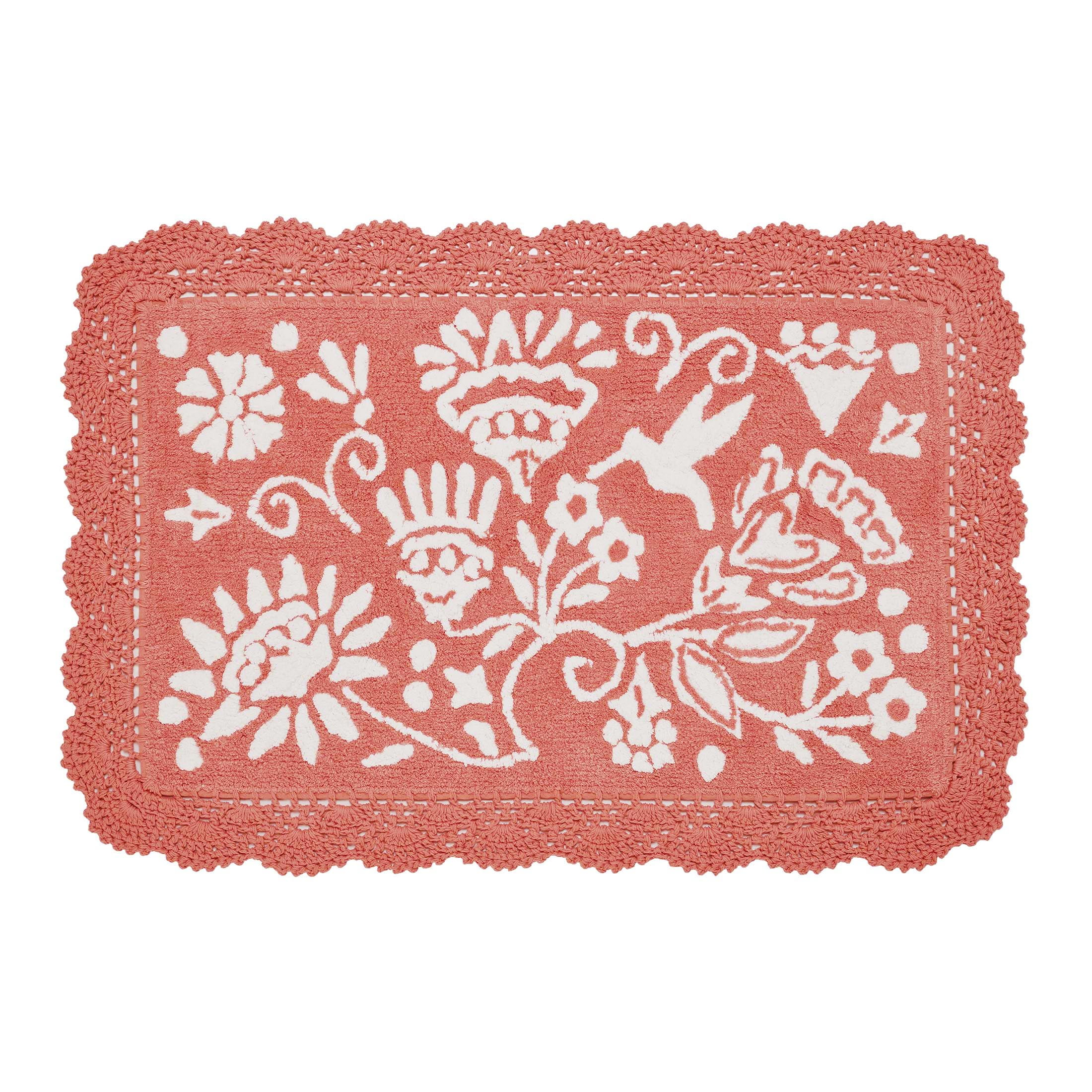The Pioneer Woman Mazie TwoColor Floral Crochet Coral Cotton Bath Rug