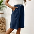 thumbnail image 7 of Ovticza Women's Bermuda Linen Shorts Knee Length Long Comfy Drawstring Walking Shorts for Women with Deep Pockets Navy XL, 7 of 7