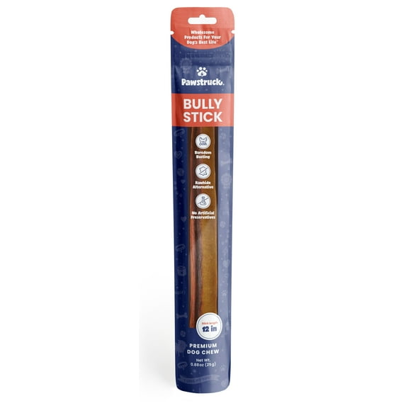 Pawstruck Natural 12" Bully Stick Chew for Dogs, Single Ingredient, 1 Count