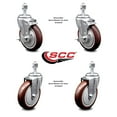 thumbnail image 2 of 5 Inch SS Maroon Polyurethane Swivel 12mm Threaded Stem Caster Set 2 Brake, 2 of 2