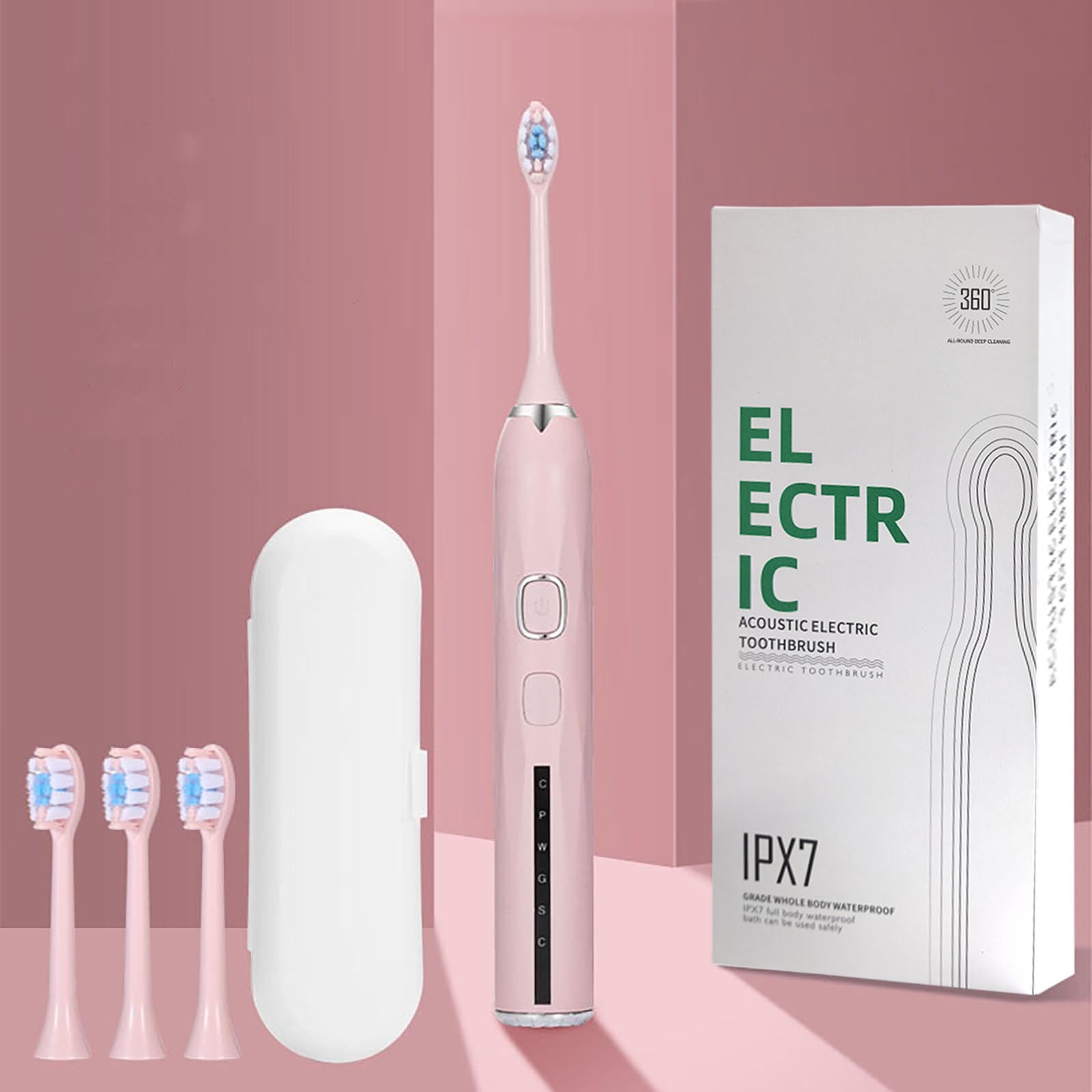 Electric Toothbrush 15 Speed Settings Ultrasonic Cleaning Soft Bristles Rechargeable Automatic Smart Brush with 6 Replacement Heads for Adult Home Dental Care