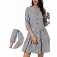 thumbnail image 2 of INSPIRE CHIC Women's Dress Plaid V Neck 3/4 Sleeve A-Line Dresses XS Black White, 2 of 7