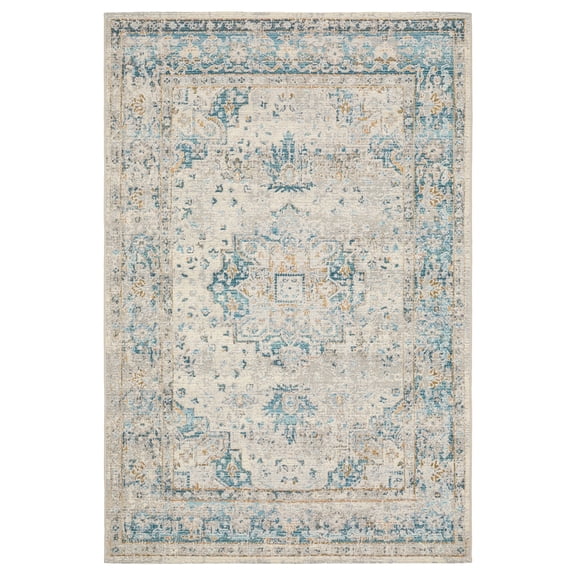 Woven Trends Bellflower - 1221X - Vintage Traditonal Style, Distressed Medallion Pattern, Fade Resistant, Living Room, Dining Room, Office, High Pile Polypropylene Area Rug in Ivory - 5' x 8'