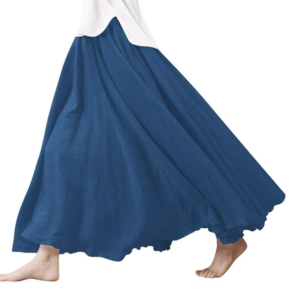 SNOWSONG Fall Skirts for Women 2024 Clearance! Women's Fashion Linen Scalloped Hem Half-Length Skirt, Midi Skirts, Boho Skirts, Floral Skirt 1PC bustle skirt Blue XL