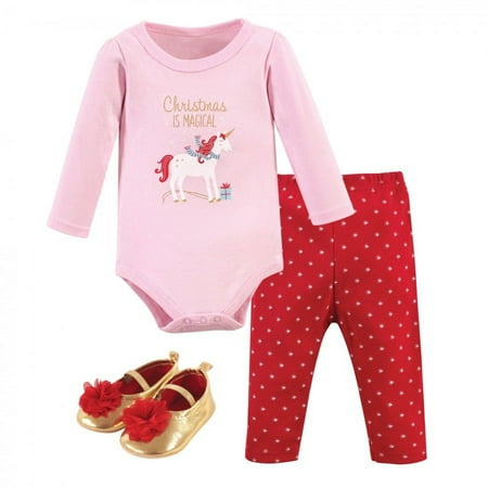 UPC: 0660168567786 | Hudson Baby Infant Girl Cotton Bodysuit Pant and Shoe 3pc Set Magical Christmas 12-18 Months