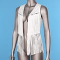 thumbnail image 5 of renvena Women's Cowboy Cowgirl Shiny Fringed Vest Waistcoat with Hat Party Outfit Hippie White M, 5 of 7