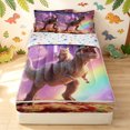 thumbnail image 2 of meiyoeat Cat Riding Dinosaur Zipper Twin Comforter Sets with Fitted Sheet and 2 Pillowcases for Boys Girls, Galaxy Space Rainbow Zipper Bedding Set, Purple, Star Reversible, 4pcs, 2 of 7
