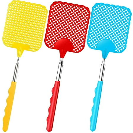 Elbourn Telescopic Fly Swatters  Plastic Fly Swatter Heavy Duty Flyswatter with Stainless Steel Handle for Indoor/Outdoor (3 Pack)