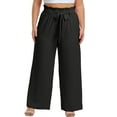 thumbnail image 2 of Cueply Womens Wide Leg Pants Plus Size Elastic Tie Knot Lounge Pants Loose Trousers with Pockets, 2 of 5