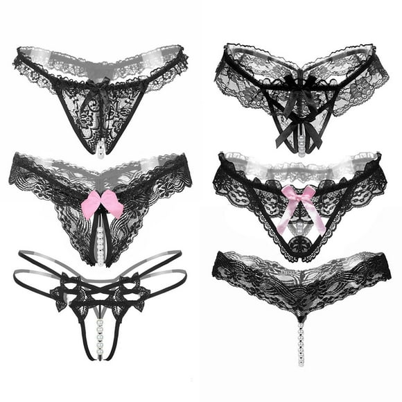 RXMEKW Womens Thong Underwear, Large Size Thong with Transparent Crotch and Pearl Massage Feature
