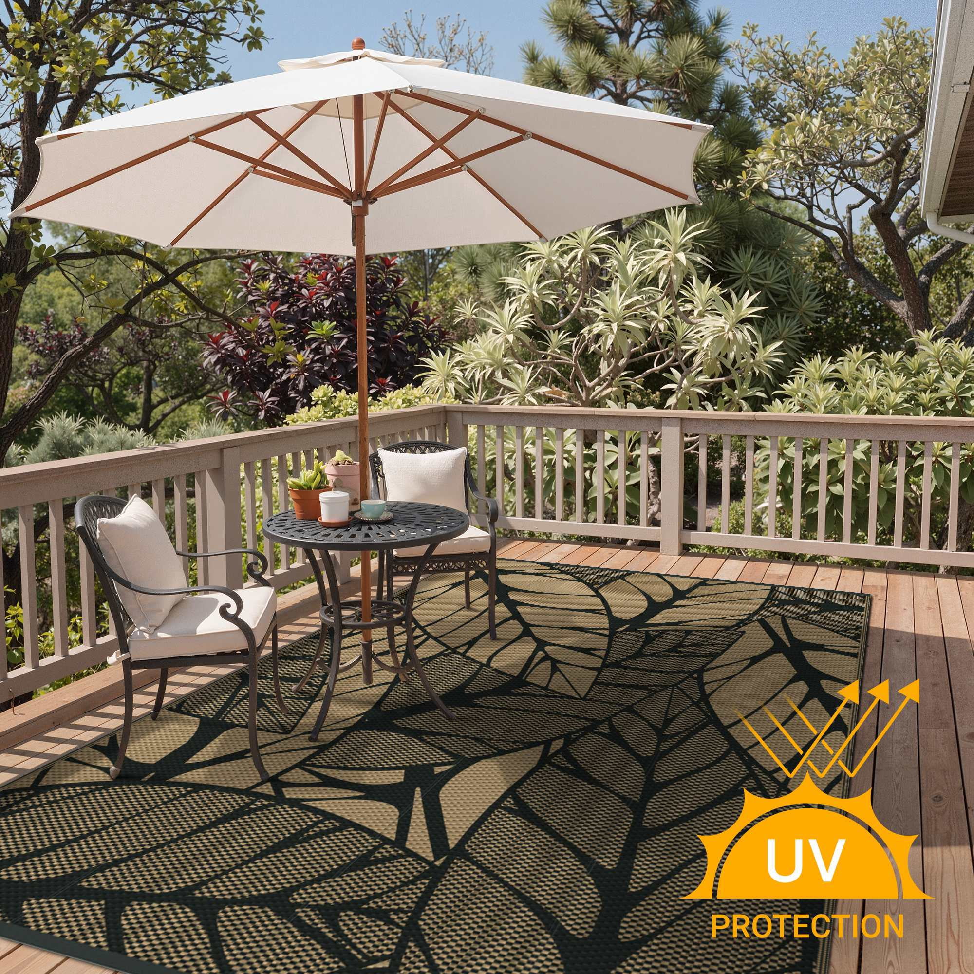 DEORAB 5'x8' Outdoor Rugs Waterproof Patio Reversible Plastic Straw Carpet Camping Outside Mat For Garden Balcony Camping Porch, Black & Brown