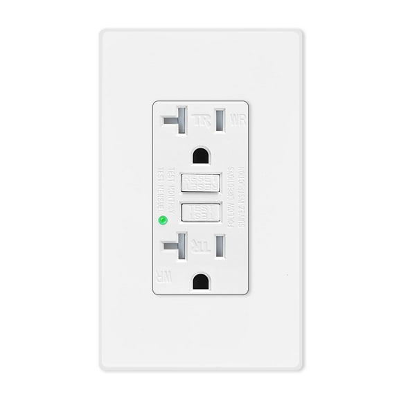 GFCI Outlet 20 Amp, ETL Listed, LED Indicator, Tamper-Resistant, Weather Resistant Receptacle Indoor or Outdoor Use with Decor Wall Plates and Screws White 4 Pack