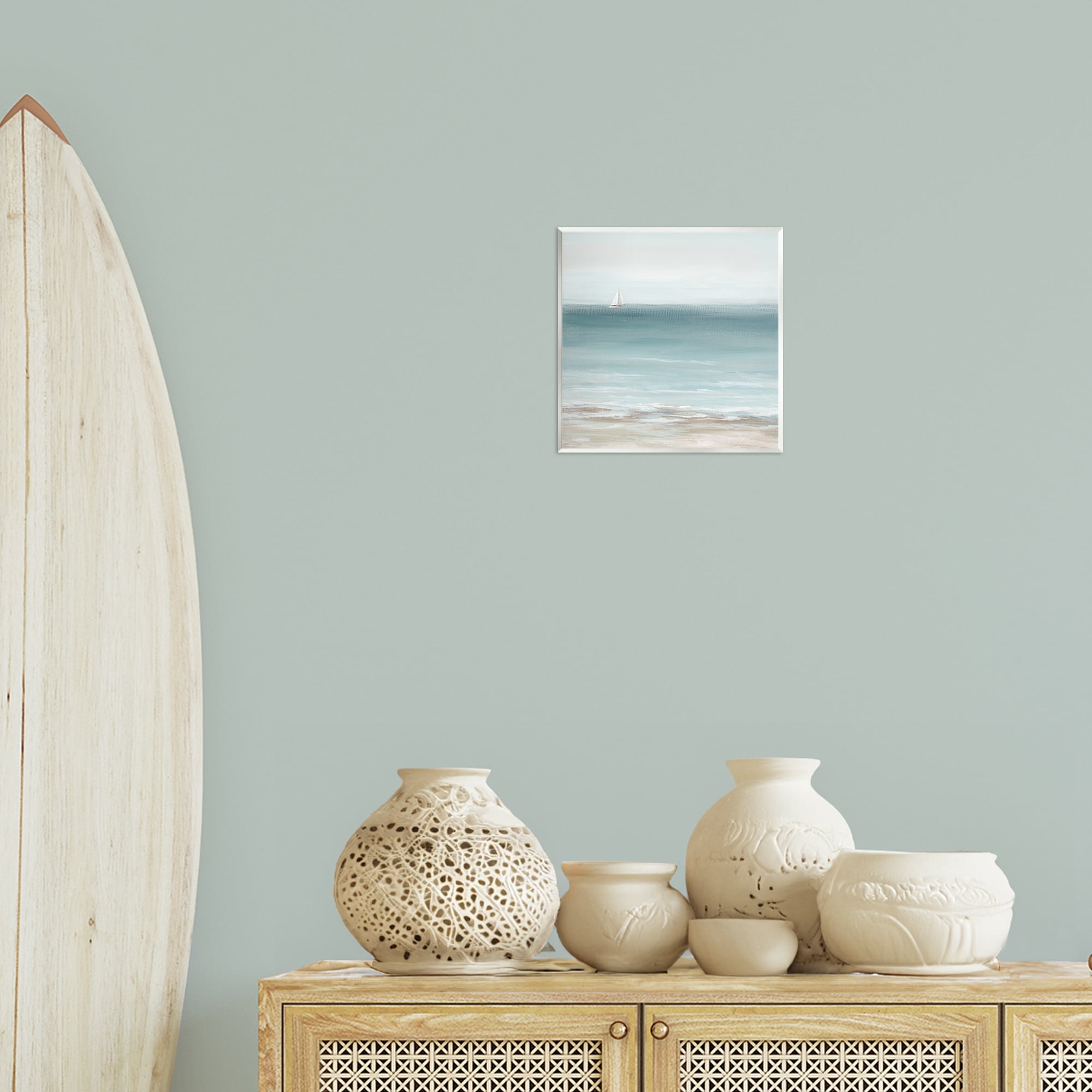Stupell Industries Faraway Boat on Ocean Nautical & Beach Painting Unframed Art Print Wall Art, 12 x 12
