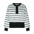 thumbnail image 4 of Womens Crew Neck Long Sleeve Loose Shirt Striped Button Sweatshirt Pullover Oversized Sweater for Women Fall Clothes (Black L), 4 of 5