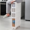 thumbnail image 3 of Armoire Haute Étroite pour Salle de Bain, Unité de Rangement Verticale avec 4 Tiroirs Transparents et Roulettes, Commode Étroite Autoportante Chariot de Rangement, Largeur 14cm/22cm, Sans Assemblage, 3 of 8