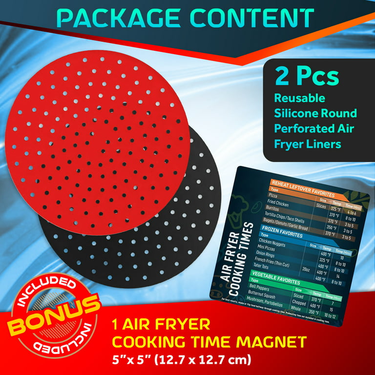 Air Fryer Silicone Liners, Non-Stick, Easy Clean, Reusable Air Fryer Liner  Mats Accessories 8” ROUND (2-Pack) “CABERNET” Fits most air fryer models