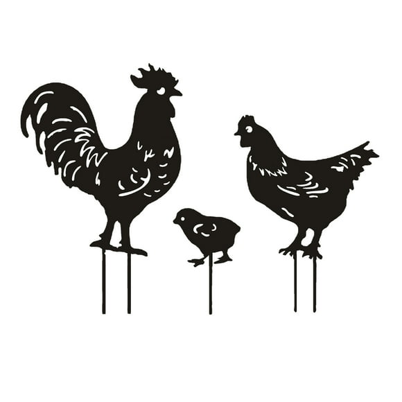 Metal Chicken Yard Art Garden Chicken Silhouette Stakes Metal Yard Art Black Chicken Yard Art