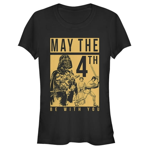 Junior's Star Wars May the Fourth Two Tone Box  Graphic Tee Black Large