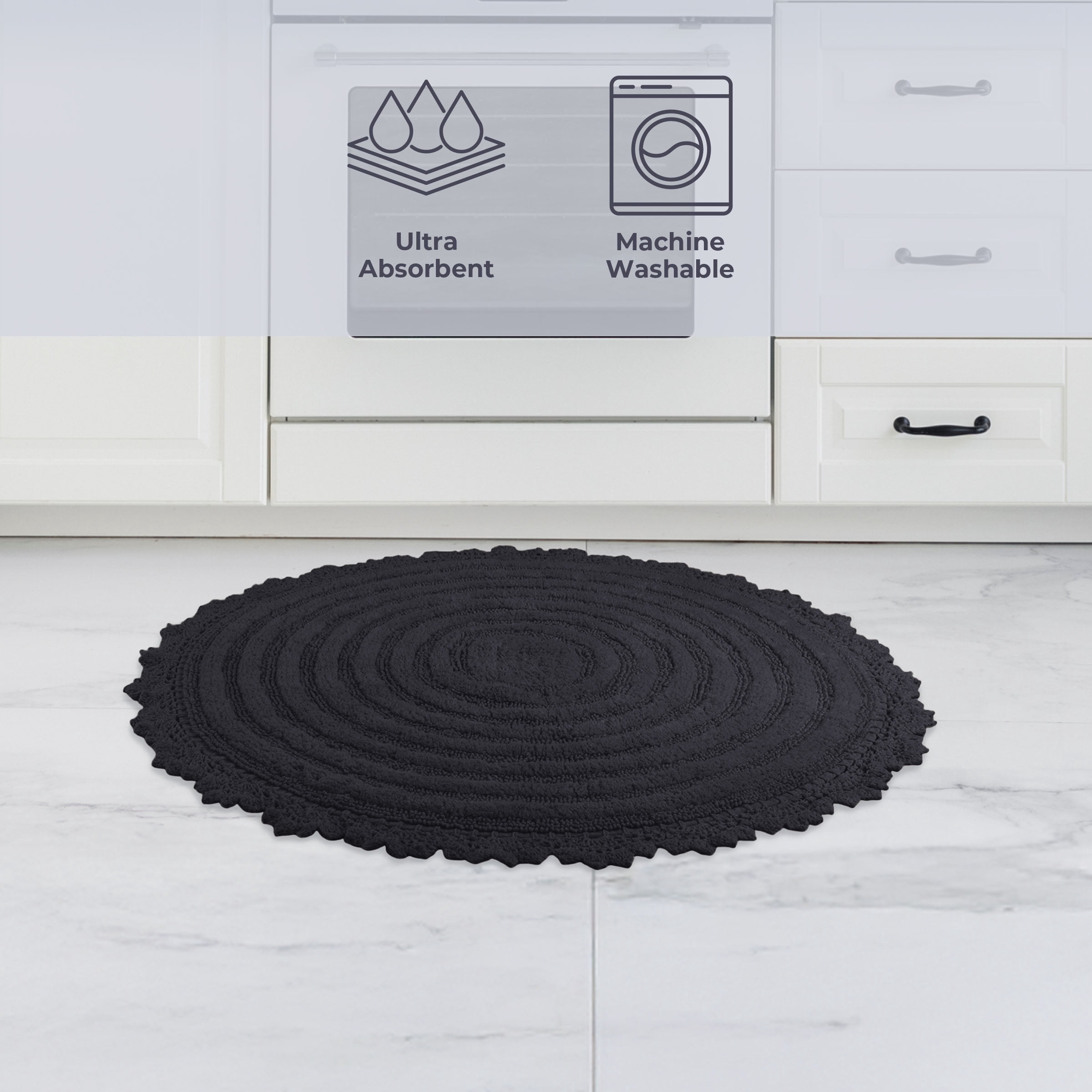 Lavish Home Bathroom Rugs - 2-Piece Woven Cotton Bath Mat Set (Black)