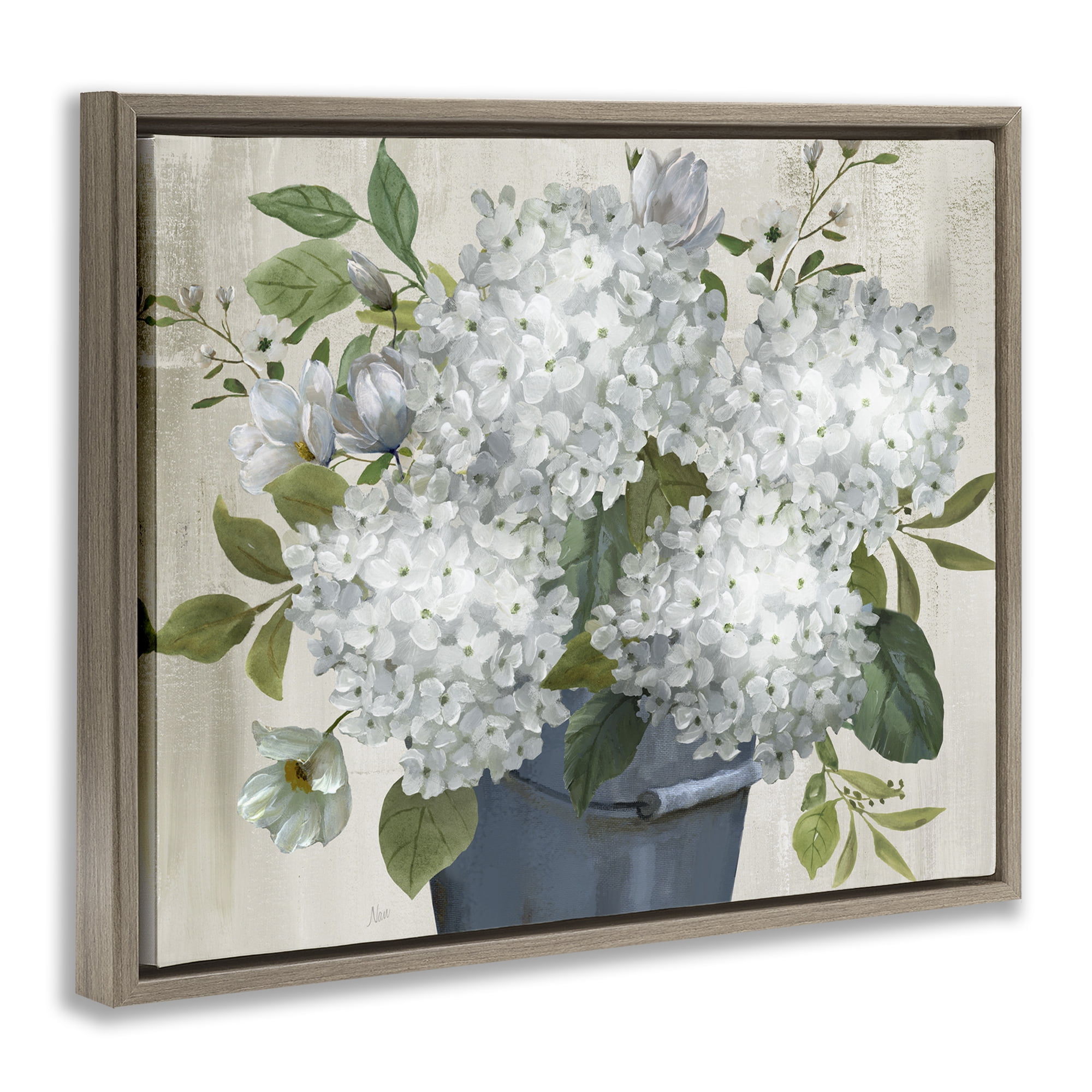 Stupell Industries Country Hydrangea Vase Botanical & Floral Painting Brown Floater Framed Art Print Wall Art, 21 x 17