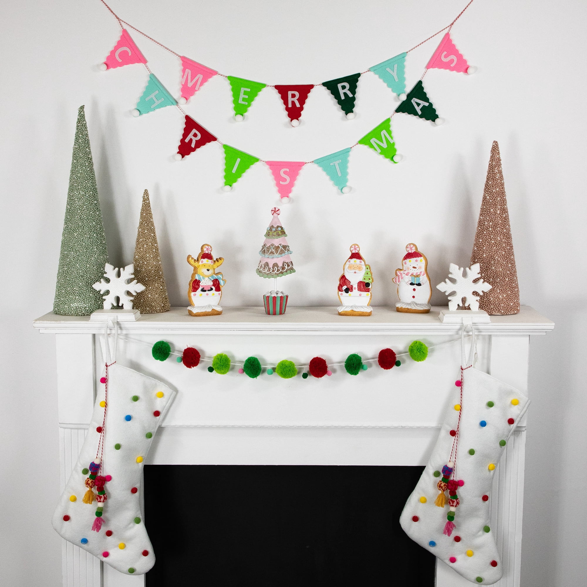 46" Green and Red Christmas Wool Beaded Garland - Unlit