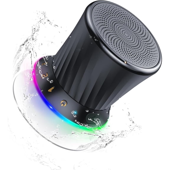 Rotary Bluetooth Shower Speaker with RGB Lights, IPX5 Waterproof Portable Speaker with Suction Cup, Deep Bass Mini Bluetooth 5.3 Speaker with Built-in Mic, 8H Playtime for Bathroom, Pool & Travel