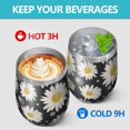thumbnail image 4 of 12oz Stemless Wine Tumblers Black White Flower Pattern Vacuum Insulated Stainless Steel Travel Tumbler Cups Mug with Lid and Straw for Champaign,Cocktail,Beer with Cleaning Brush, 4 of 5