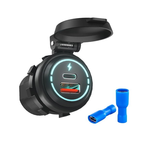 Riwesomey a prueba de agua, herramientas USB duales, cargadores rápidos, accesorio de Control para suministros de automóviles, piezas de Accesorios para motos Con 2 terminales azules Riwesomey VI021496-02B