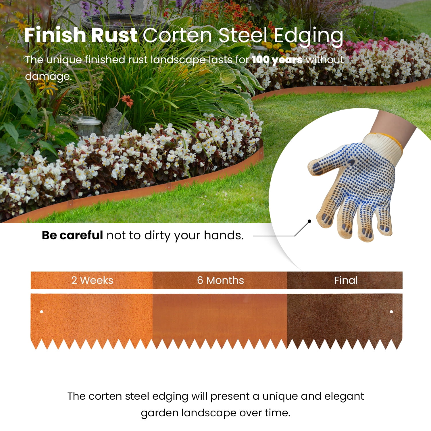 20FT Silver Edging for Landscaping Metal Corten Steel Garden Divider Flower Bed Fence DIY Landscape Strips Bendable Stakes Edge for Pathway Lawn Grass Plant Yard Outdoor Hammer-in, 6"