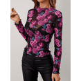 thumbnail image 5 of Chiclily Lace Top with Long Sleeves Stand Collar Floral Sexy Mesh See Through Shirts Blouse Ideal for Parties and Clubs S-2XL in Black Rose, 5 of 6