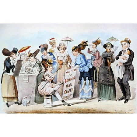 Woman Lithograph - Cartoon WomenS Rights NThe Age Of Brass Or The Triumph Of WomanS Rights Lithograph Cartoon Satire 1869 By Currier & Ives Rolled Canvas Art - (24 x 36)