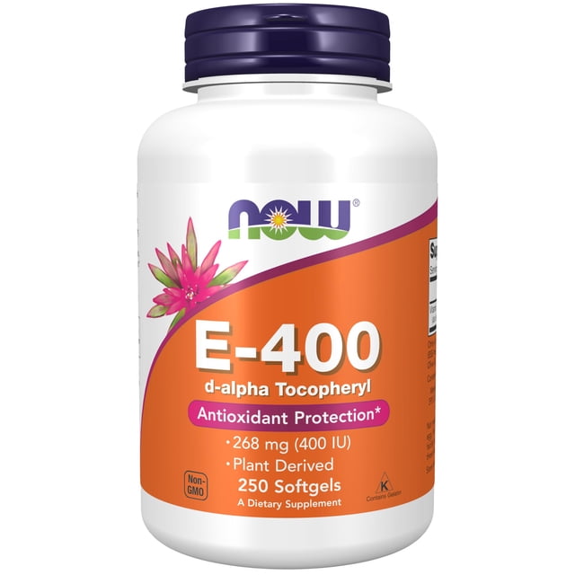 Suplementos NOW Foods con vitamina E 400 UI de D-alfa tocoferilo, 250 cápsulas blandas