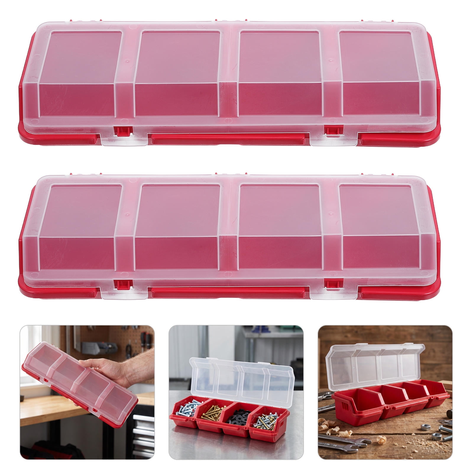FOMIYES 4pcs Screw Organizer Box with Lid 4 Compartments Stackable Plastic