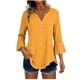 thumbnail image 1 of Craaazy Women's Relaxed Fit V Neck Blouse, Solid Color 3/4 Sleeve Flare Cuff Top, Loose Comfy Button Accent Casual Tee for Spring & Summer Gifts, 1 of 7