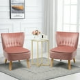 thumbnail image 3 of Gymax 2PCS Accent Chair Armless Leisure Chair Single Sofa w/ Wood Legs Pink, 3 of 10