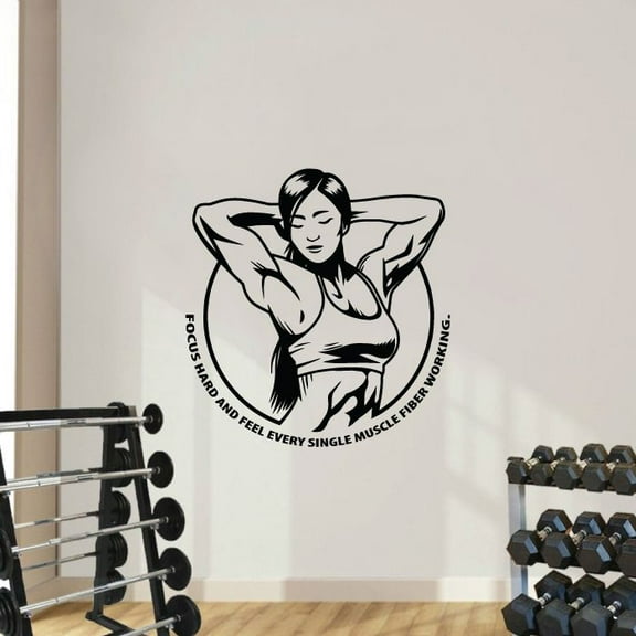 Focus Hard And Feel Every Single Muscle Fiber Working - Motivational Quote Exercise Vinyl Wall Decal Art Sticker Decoration For Living Room Kids Room Decal Décor Boys Girls Room Size (20x20 inch)