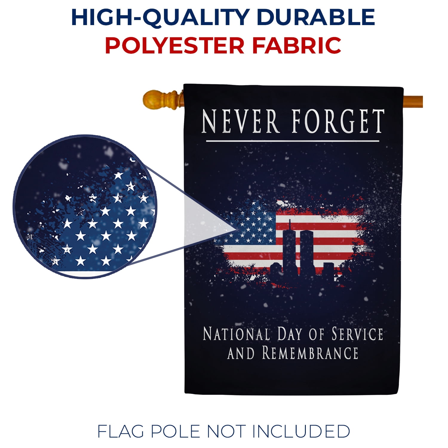 America Forever Never Forget House Flag, 28 x 40 inch Double Sided, 9/11 Memorial Patriotic Flag, National Day of Service and Remembrance, Twin Towers American Flag Yard Decor