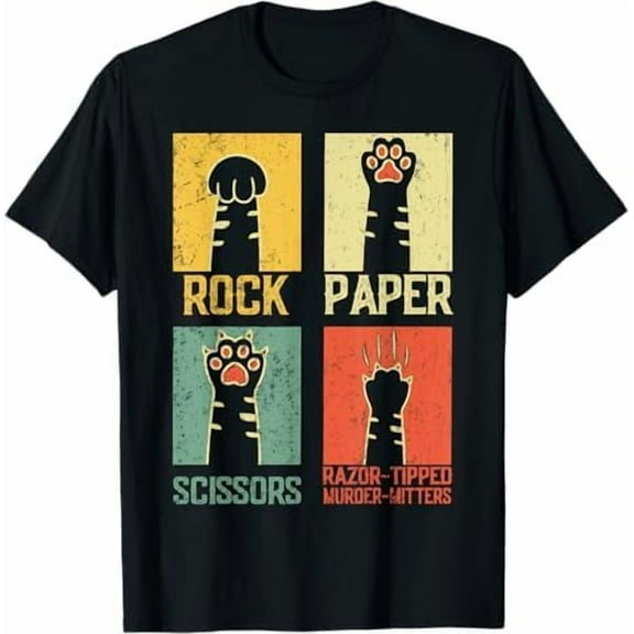Funny Cat Rock Paper Scissors Hand Game Cute Paws T-Shirt Men Women Boys Girls Cat Lover Gifts Tees