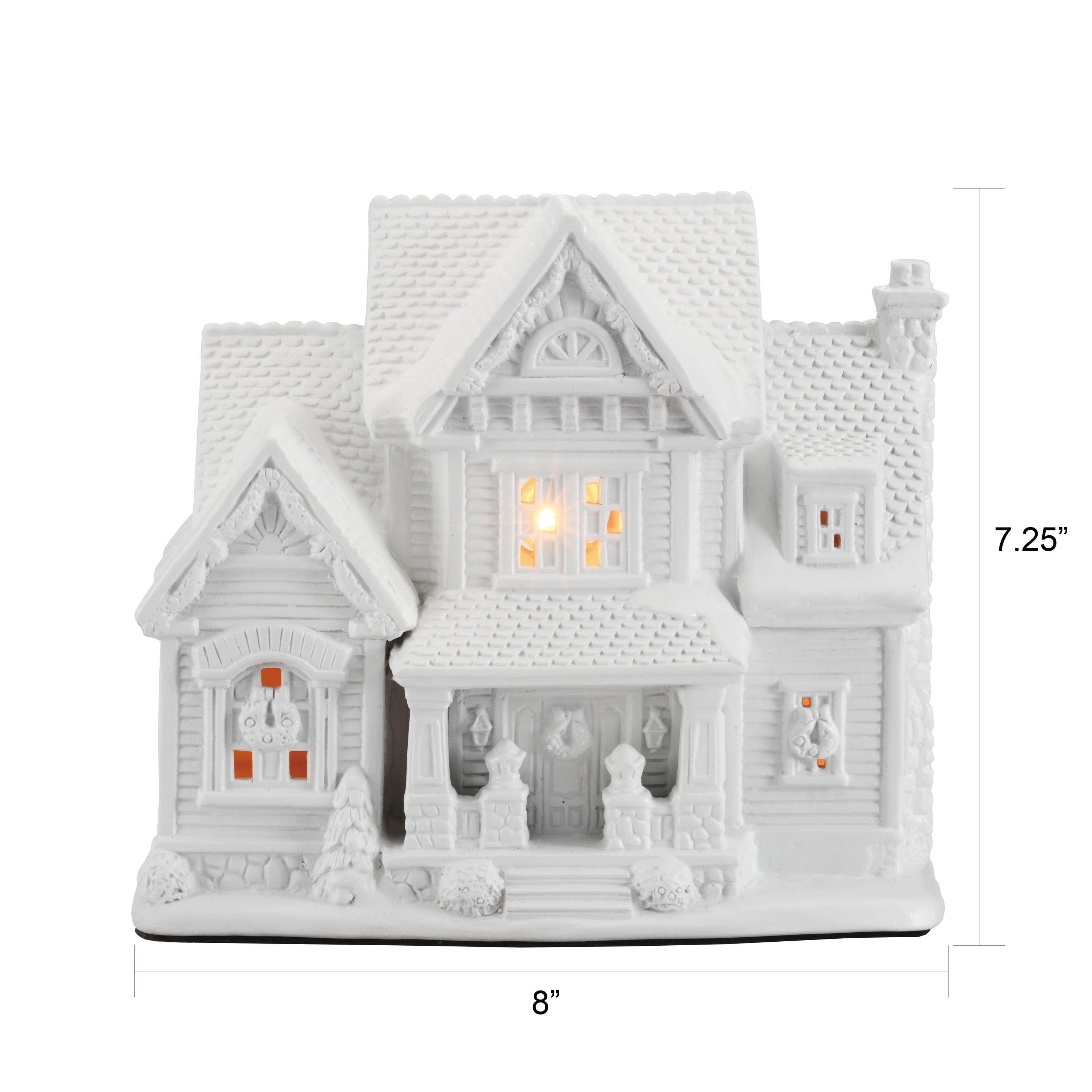 Light-Up Porcelain Country Charm Residence Christmas Village Building, White, 8", by Holiday Time