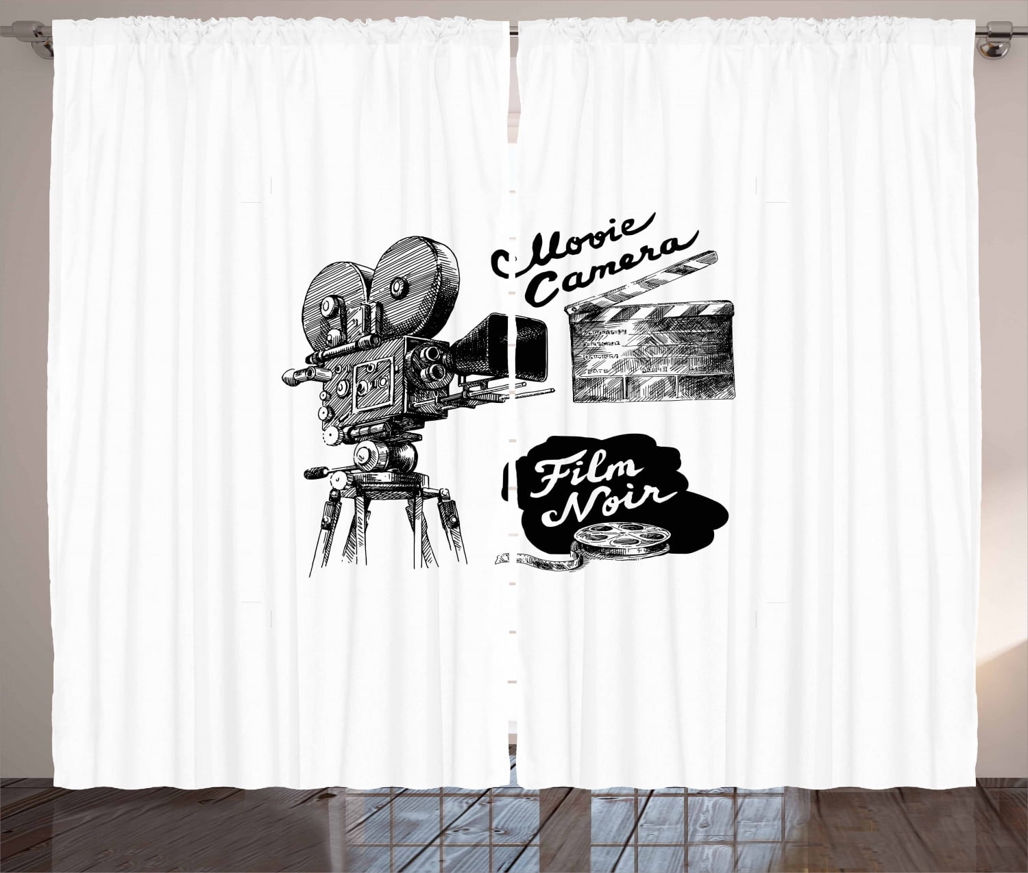 Movie Theater Curtains 2 Panels Set Antique Movie Camera Hand